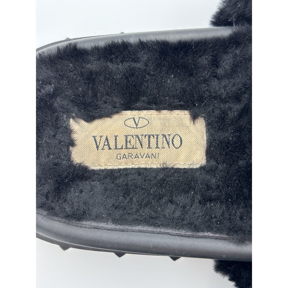 Authentic Valentino Rockstud Fur Lined Slides Dad Sandals Black Leather Size 38 - Picture 7 of 14